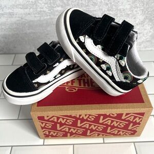 4.5🌈 VANS Toddler Old Skool V Black Rad Rainbow Sidestripe Low Top Sneakers EUC